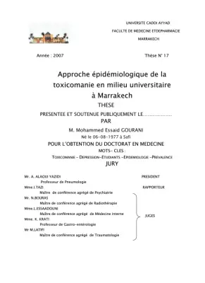 Approche Épidémiologique de la Toxicomanie en Milieu Universitaire à Marrakech