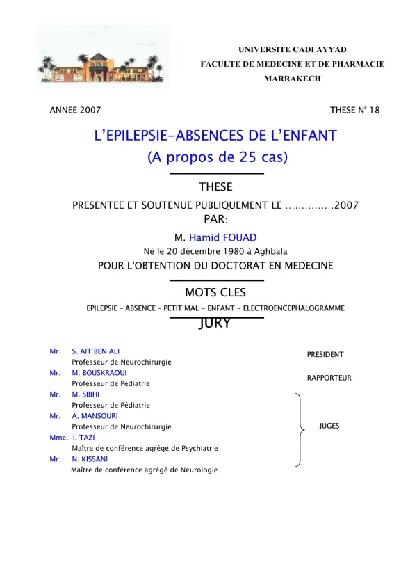 Thèse sur l'Épilepsie et les Absences chez l'Enfant