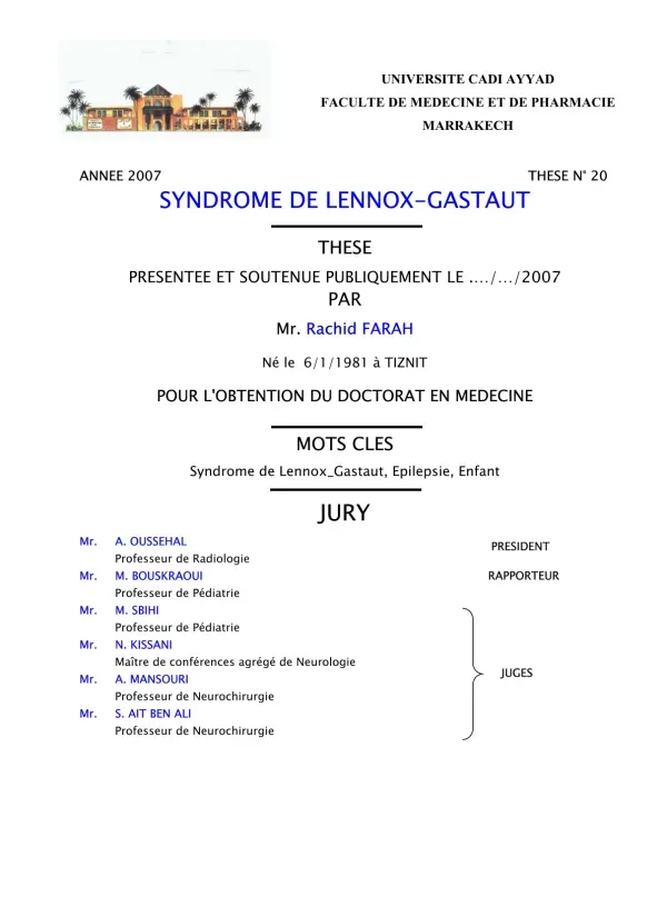 Thèse sur le Syndrome de Lennox-Gastaut
