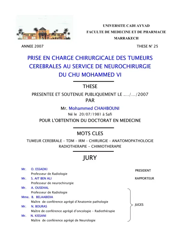 Prise en Charge Chirurgicale des Tumeurs Cérébrales