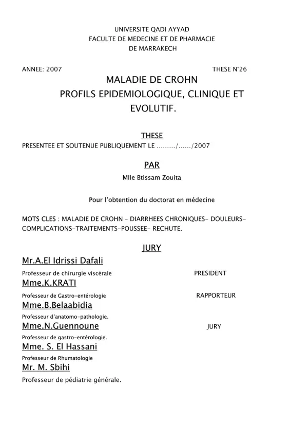 Étude de la Maladie de Crohn : Profils Épidémiologique, Clinique et Évolutif