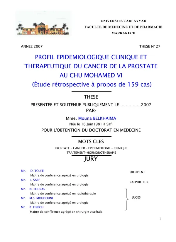 Profil Épidémiologique et Clinique du Cancer de la Prostate au CHU Mohamed VI
