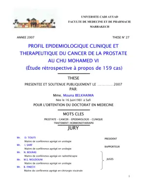 Profil Épidémiologique et Clinique du Cancer de la Prostate au CHU Mohamed VI