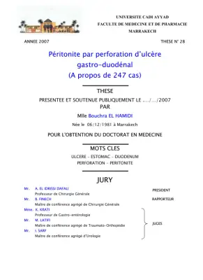 Thèse sur la Péritonite par Perforation d'Ulcère Gastro-Duodénal