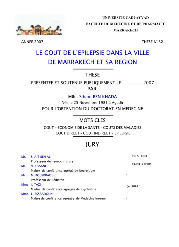 Analyse du Coût de l'Épilepsie à Marrakech