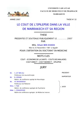 Analyse du Coût de l'Épilepsie à Marrakech