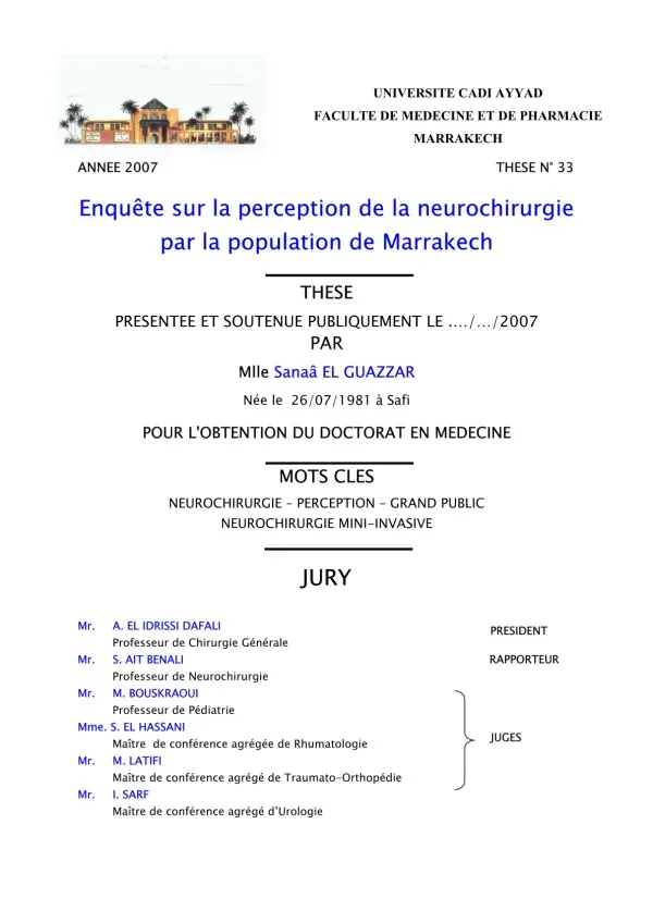 Enquête sur la perception de la neurochirurgie à Marrakech