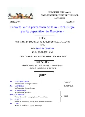 Enquête sur la perception de la neurochirurgie à Marrakech