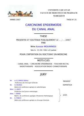 Thèse sur le Carcinome Épidermoïde du Canal Anal