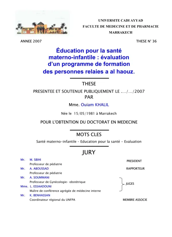 Évaluation d'un Programme de Formation en Santé Materno-Infantile