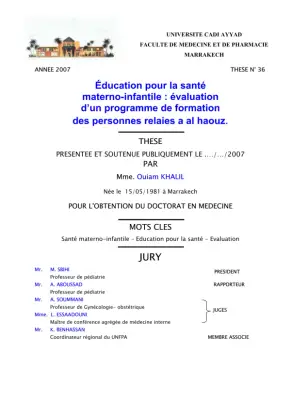 Évaluation d'un Programme de Formation en Santé Materno-Infantile