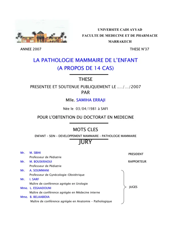 Thèse sur la Pathologie Mammaire de l'Enfant