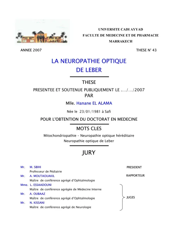 Thèse sur la Neuropathie Optique de Leber