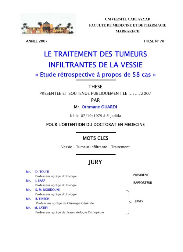 Étude rétrospective sur les tumeurs infiltrantes de la vessie