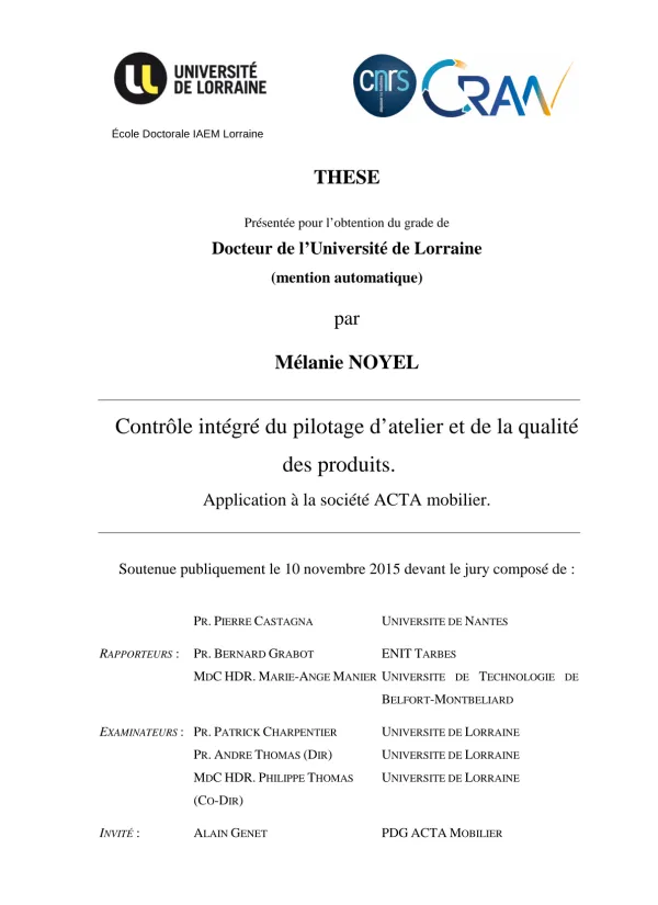 Contrôle Intégré du Pilotage d'Atelier et de la Qualité des Produits