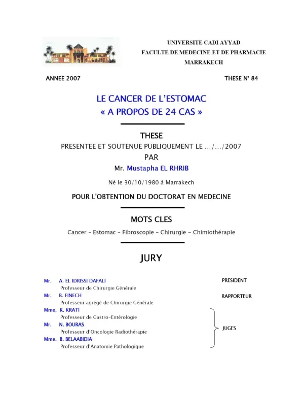 Étude sur le Cancer de l'Estomac