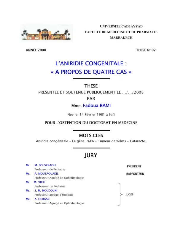 Étude sur l'Aniridie et ses Anomalies Associées
