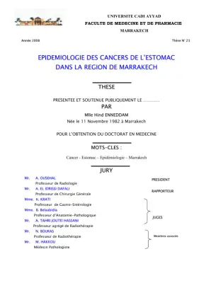 Épidémiologie des cancers de l'estomac dans la région de Marrakech