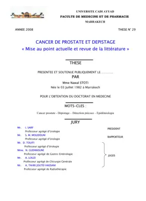 Thèse sur le Cancer de la Prostate et le Dépistage