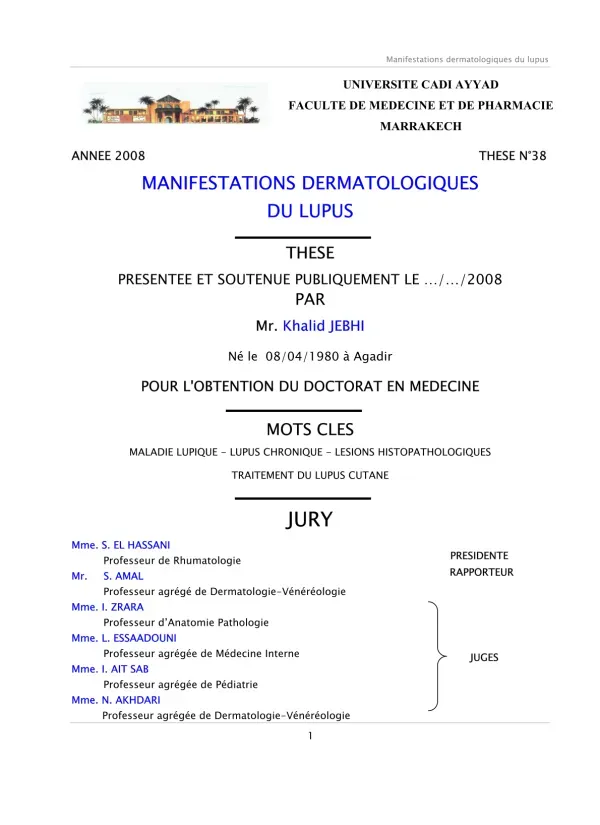 Thèse sur les Manifestations Dermatologiques du Lupus