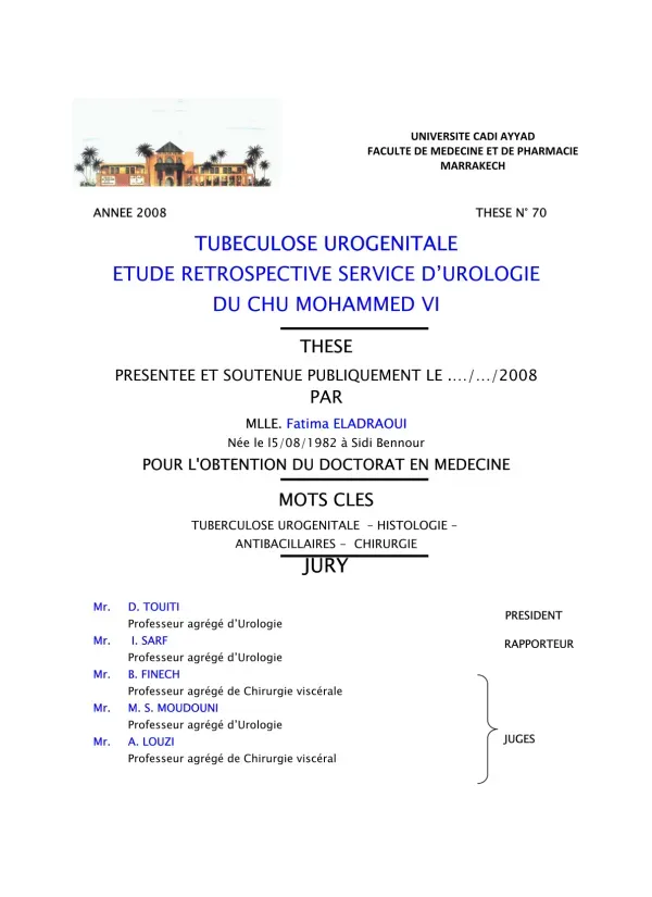 Urogenitale Tuberkulose: Eine retrospektive Studie am Urologie-Service des CHU Mohammed VI