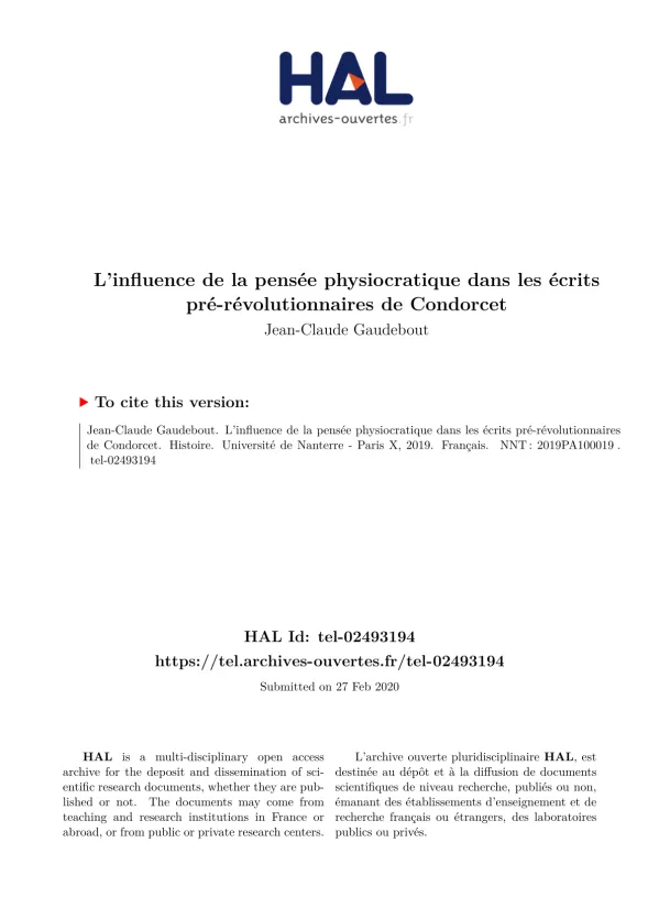L'influence de la pensée physiocratique dans les écrits de Condorcet