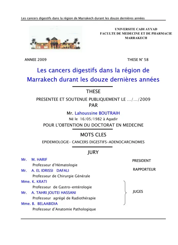 Étude des cancers digestifs dans la région de Marrakech