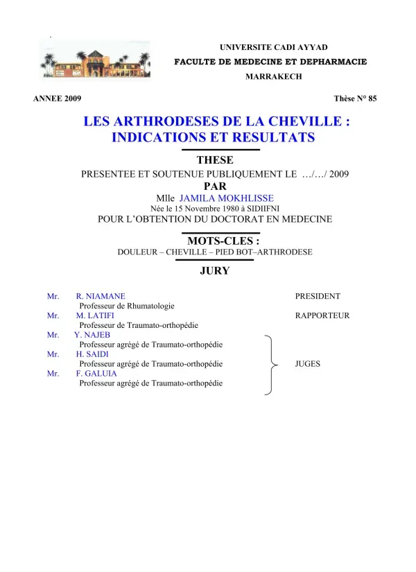 Thèse sur les Arthrodeses de la Cheville