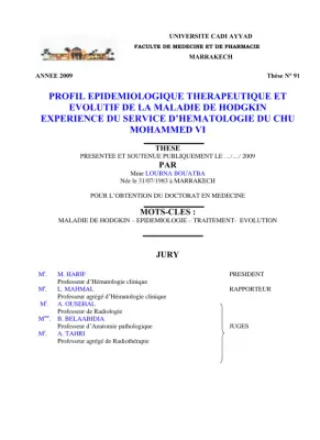 Profil Épidémiologique et Thérapeutique de la Maladie de Hodgkin