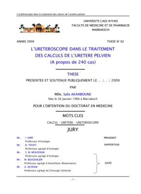 Thèse sur l'Uretéroscopie dans le Traitement des Calculs de l'Uretère Pelvien