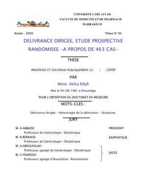 Thèse sur la Délivrance Dirigée et Hémorragie de la Délivrance