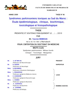 Étude sur les syndromes parkinsoniens toxiques au Sud du Maroc