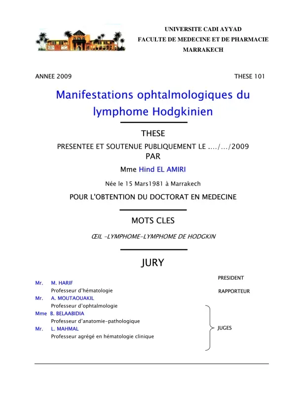 Manifestations Ophtalmologiques du Lymphome Hodgkinien