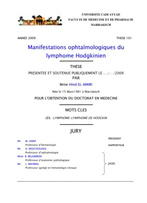 Manifestations Ophtalmologiques du Lymphome Hodgkinien