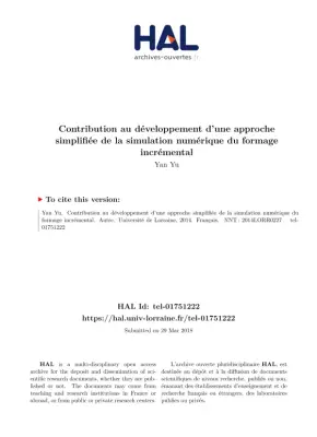 Contribution au développement d'une approche simplifiée de la simulation numérique du formage incrémental