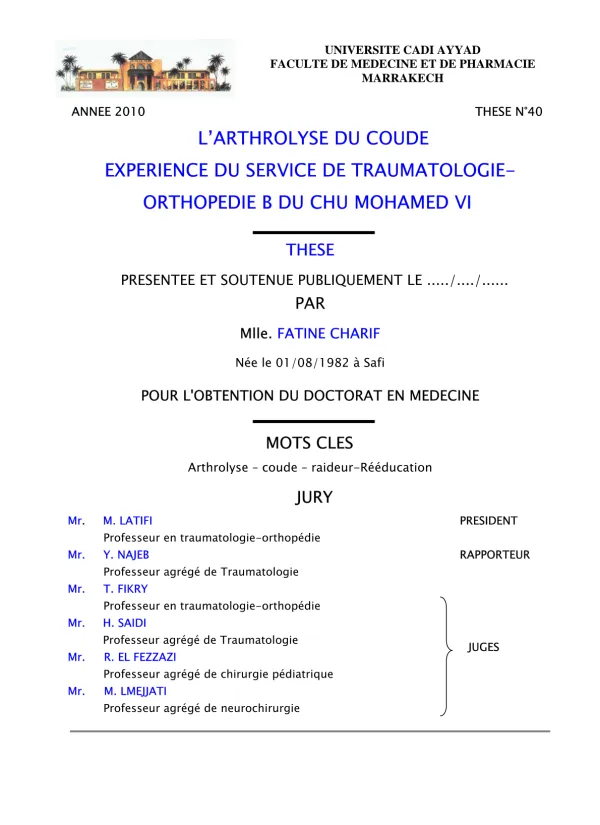 Thèse sur l'Arthrolyse du Coude