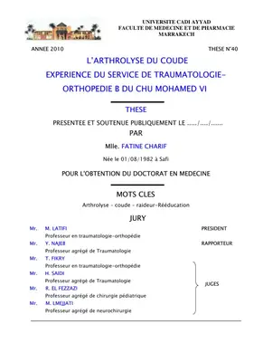 Thèse sur l'Arthrolyse du Coude