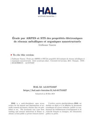 Étude des Propriétés Électroniques des Réseaux Métalliques et Organiques Nanostructurés