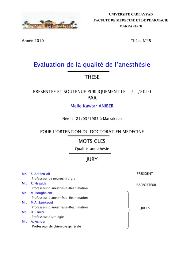 Évaluation de la qualité de l'anesthésie