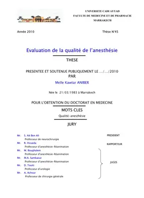 Évaluation de la qualité de l'anesthésie