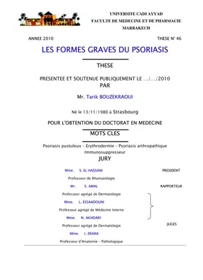 Thèse sur les Formes Graves du Psoriasis