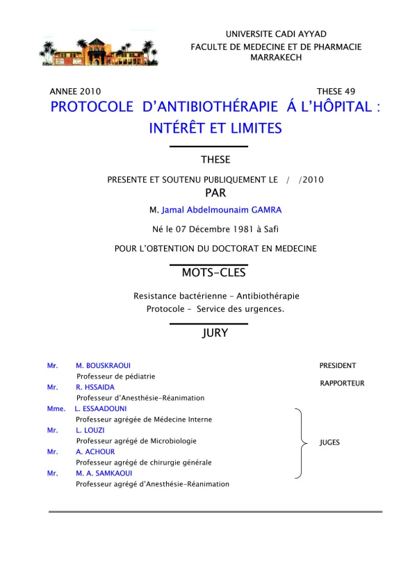 Protocole d'Antibiothérapie à l'Hôpital : Intérêt et Limites