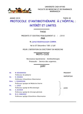 Protocole d'Antibiothérapie à l'Hôpital : Intérêt et Limites