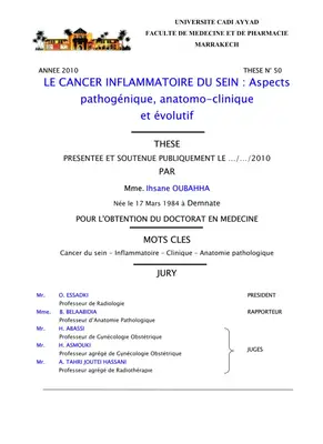 Thèse sur le Cancer Inflammatoire du Sein : Aspects Pathogéniques et Évolutifs