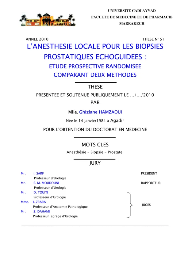 Étude sur l'Anesthésie Locale pour les Biopsies Prostatique Échoguidées