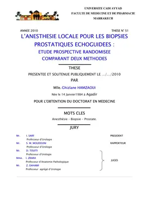 Étude sur l'Anesthésie Locale pour les Biopsies Prostatique Échoguidées