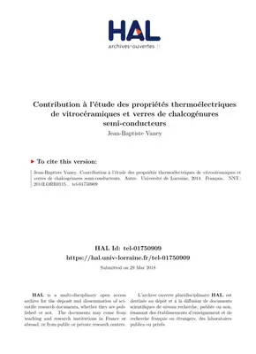Étude des Propriétés Thermoélectriques des Vitrocéramiques et Verres de Chalcogénures
