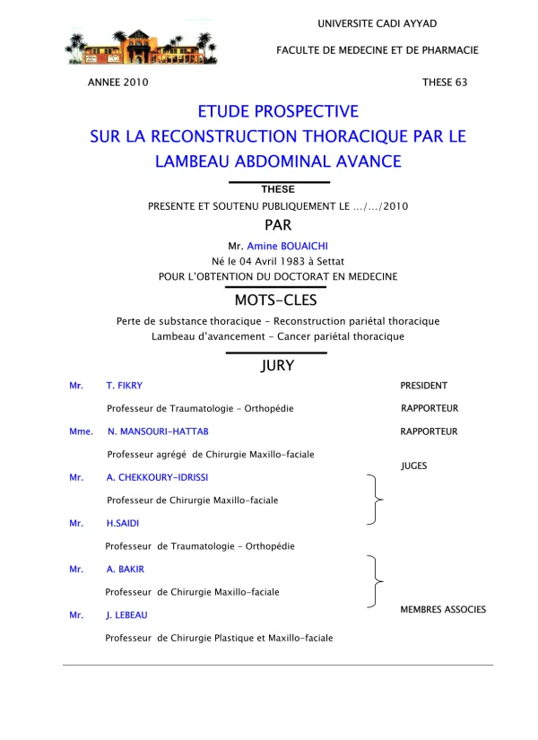Étude sur la Reconstruction de la Paroi Thoracique par Lambeau Abdominal