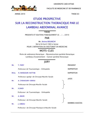 Étude sur la Reconstruction de la Paroi Thoracique par Lambeau Abdominal
