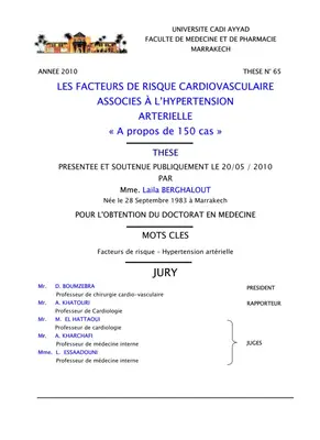 Thèse sur les Facteurs de Risque Cardiovasculaire Associés à l'Hypertension Artérielle